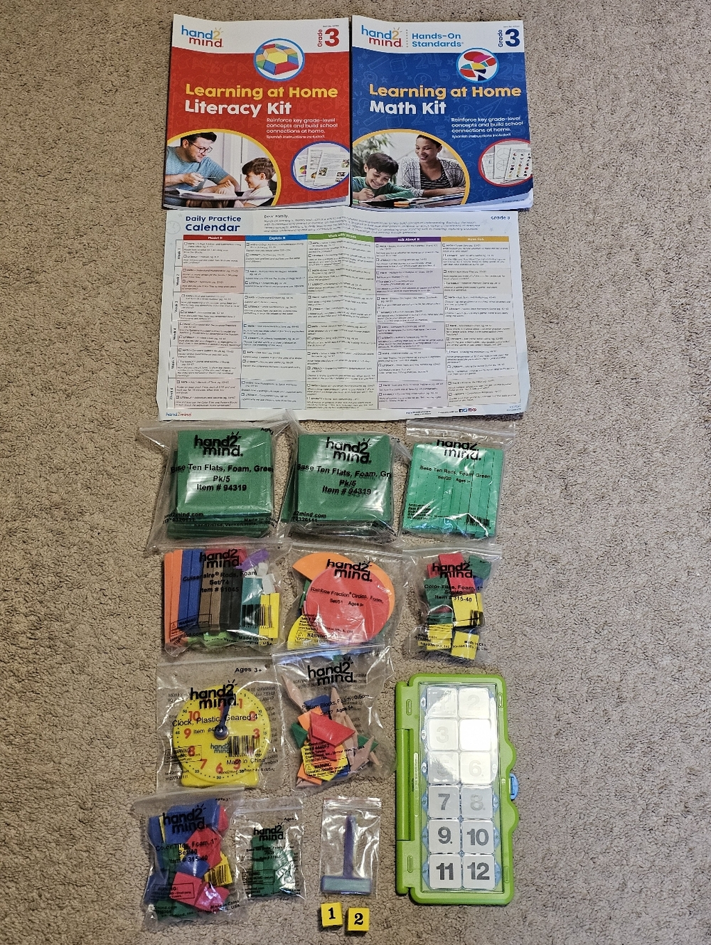 New! Hand2Mind Grade 3 Learning At Home Math Set with Workbooks and Foam Blocks